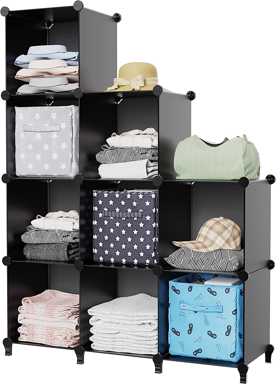 Closet Organizers and Storage, 9 Cube Storage Organizer, Portable Closet Organizer Cubes Shelves for Clothes, Bedroom, Kids Room, Bathroom, Wardrobe, Garment Racks, Black
