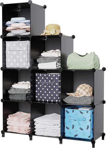 Closet Organizers and Storage, 9 Cube Storage Organizer, Portable Closet Organizer Cubes Shelves for Clothes, Bedroom, Kids Room, Bathroom, Wardrobe, Garment Racks, Black