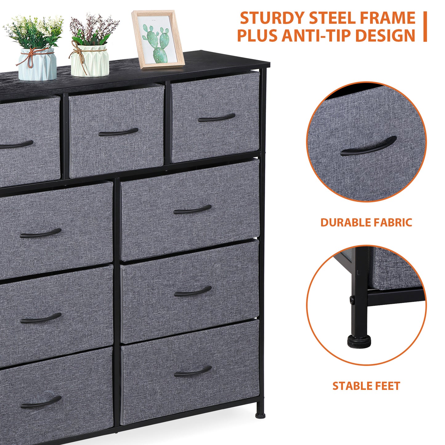 Dressers for Bedroom Wide Fabric 6/8/9 Drawer Double Dresser Storage Chest Tower
