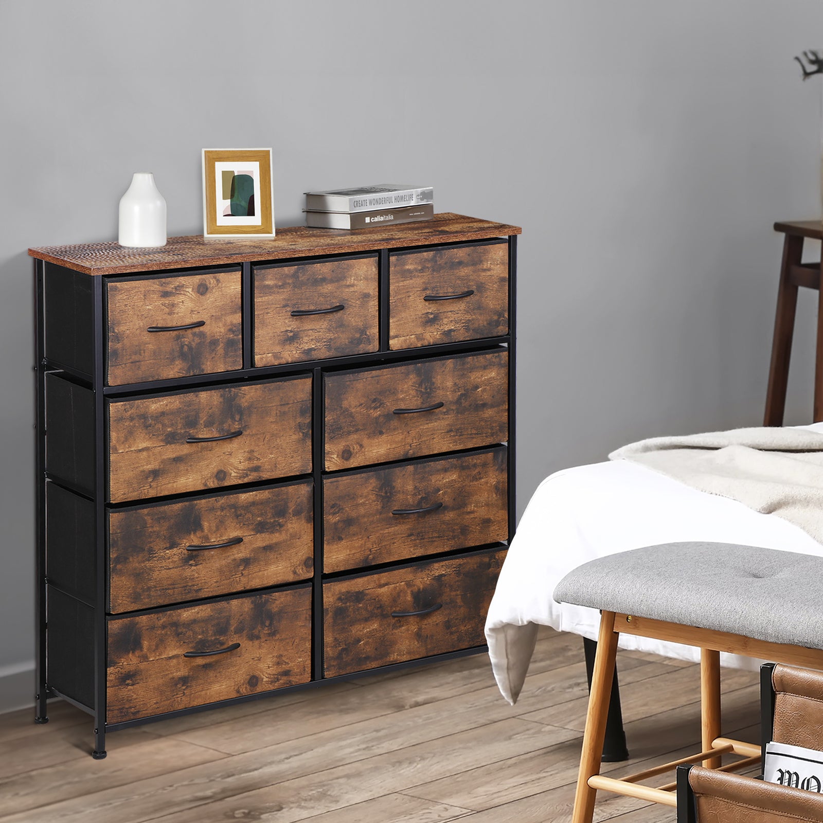 Dressers for Bedroom Wide Fabric 6/8/9 Drawer Double Dresser Storage Chest Tower