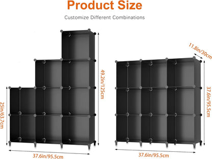 Closet Organizers and Storage, 9 Cube Storage Organizer, Portable Closet Organizer Cubes Shelves for Clothes, Bedroom, Kids Room, Bathroom, Wardrobe, Garment Racks, Black